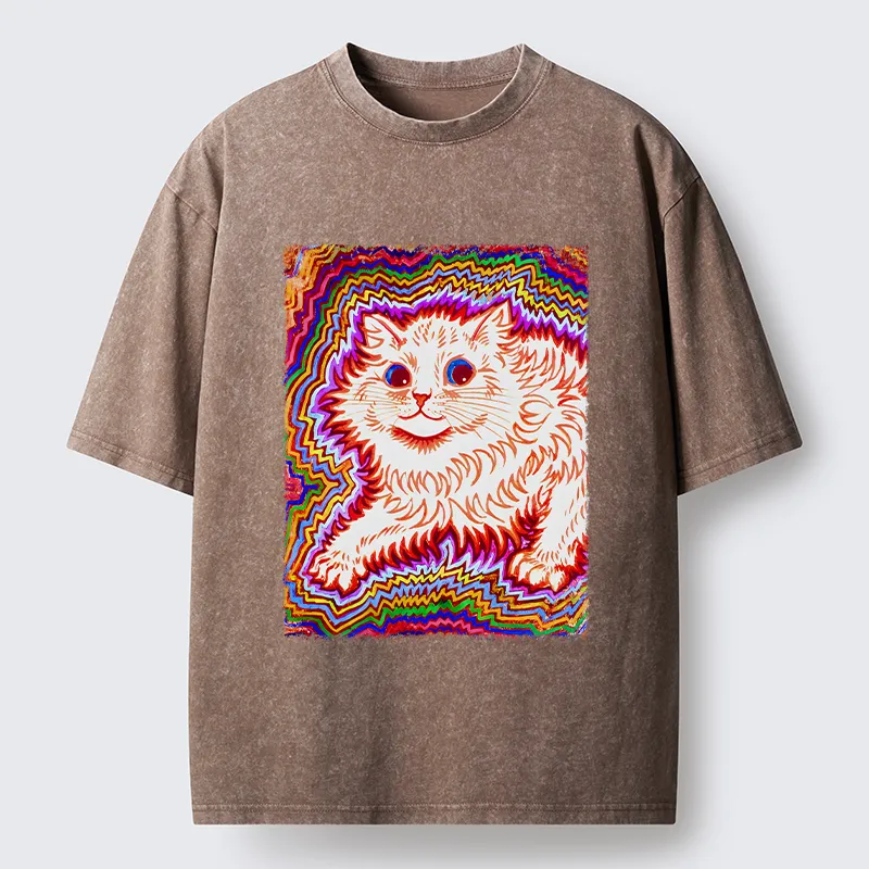 Tokyo-Tiger Rainbow Colorful Cat Washed T-Shirt