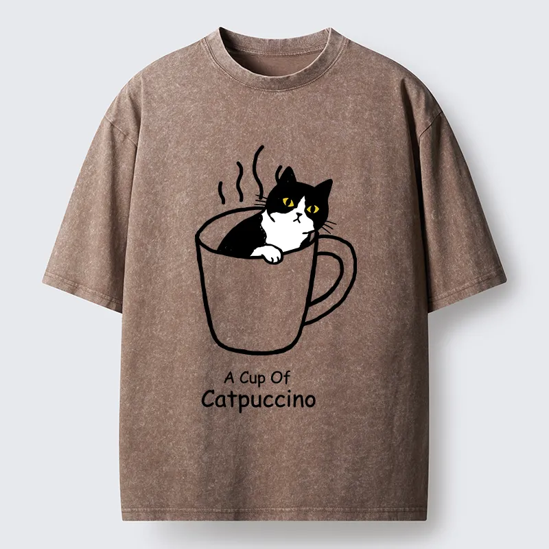 Tokyo-Tiger Catpuccino Cat Coffee Funny Washed T-Shirt