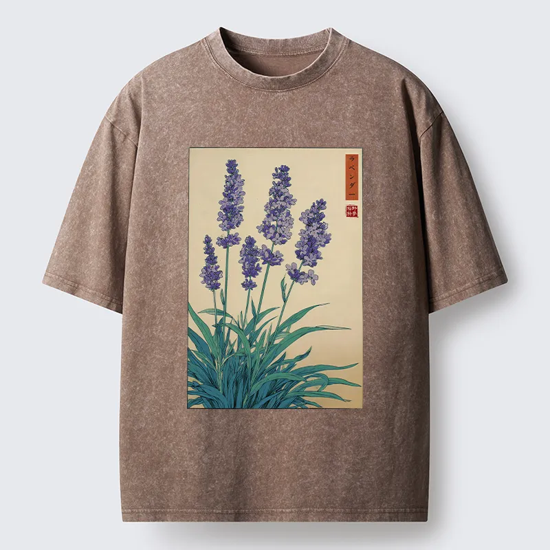 Tokyo-Tiger Japanese Art Lavender Flower Washed T-Shirt