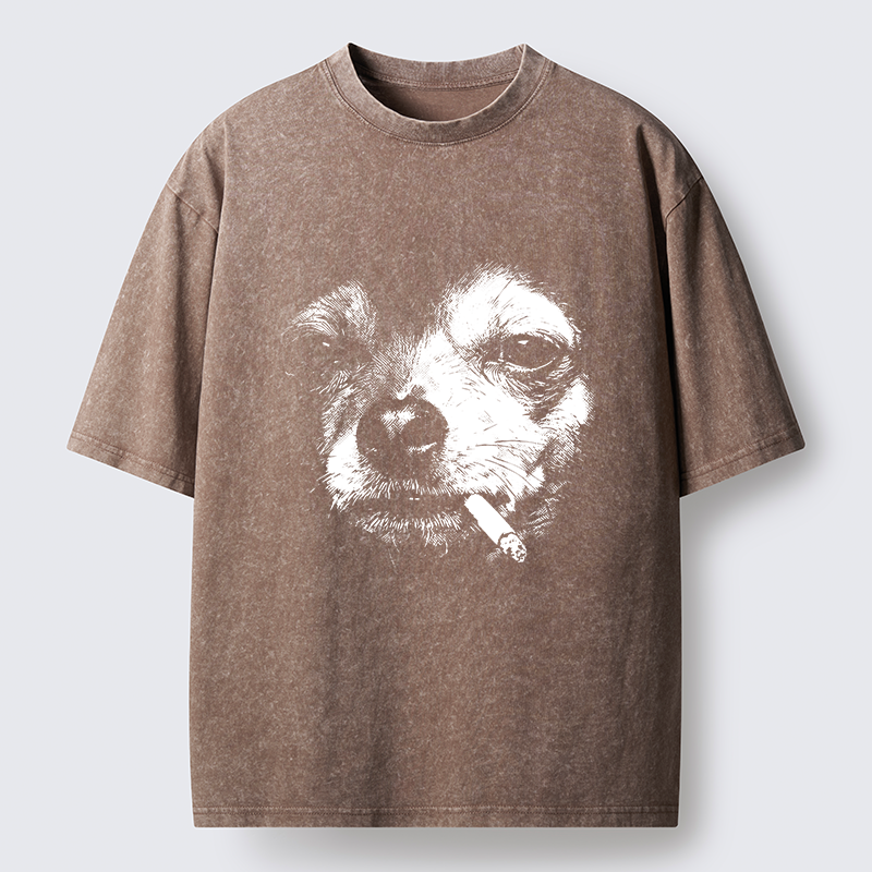 Tokyo-Tiger Smoking Dog Funny Meme Washed T-Shirt
