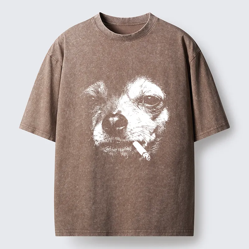 Tokyo-Tiger Smoking Dog Funny Meme Washed T-Shirt