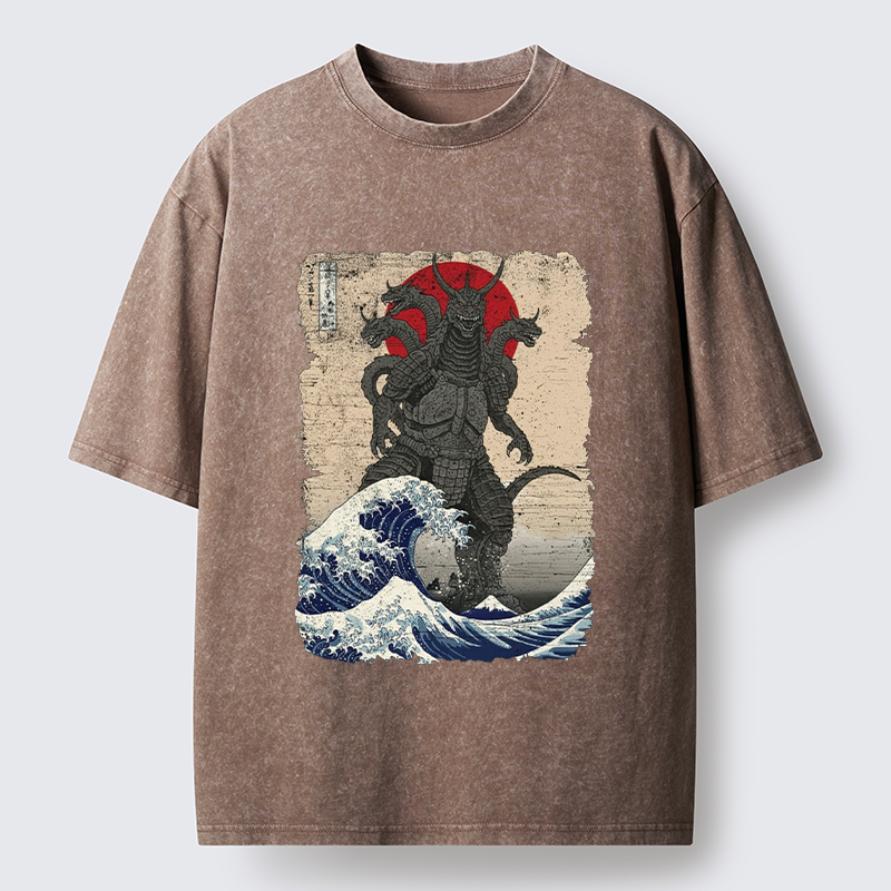 Tokyo-Tiger Japanese Monster Wave Retro Washed T-Shirt