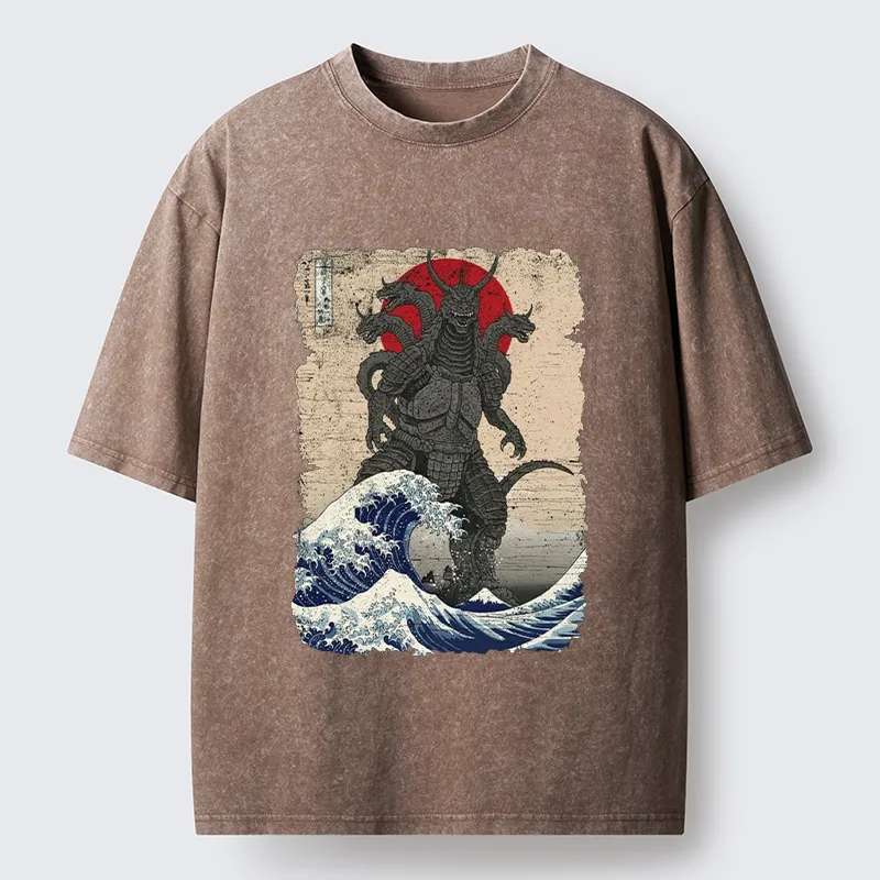 Tokyo-Tiger Japanese Monster Wave Retro Washed T-Shirt