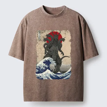 Tokyo-Tiger Japanese Monster Wave Retro Washed T-Shirt
