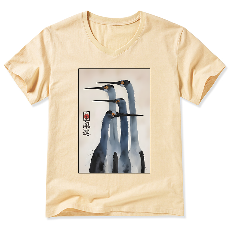 Tokyo-Tiger Retro Sandhill Crane V-Neck Classic T-Shirt