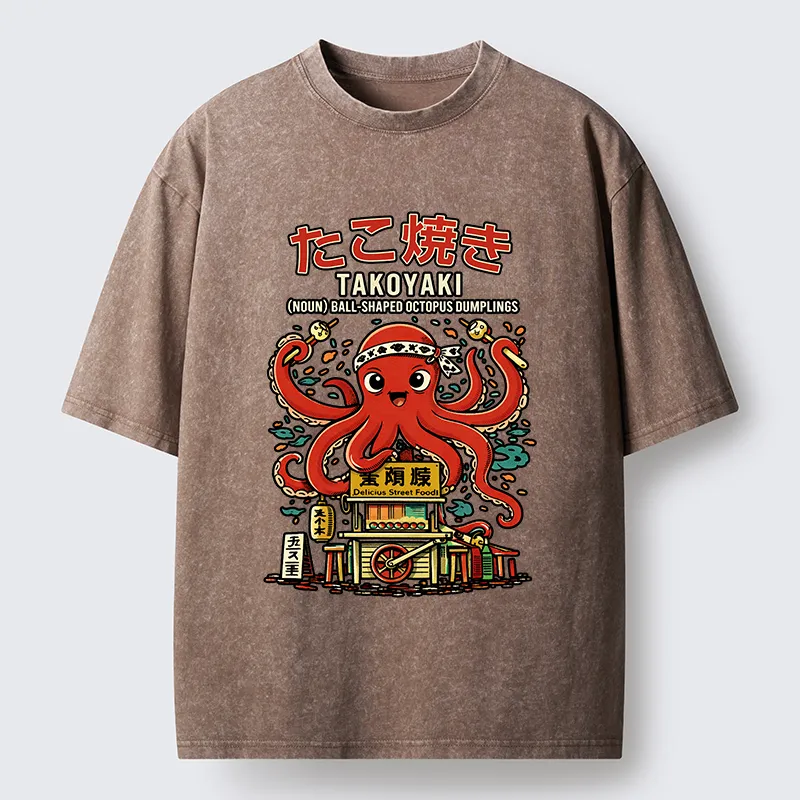 Tokyo-Tiger Japanese Takoyaki Shop Octopus Washed T-Shirt