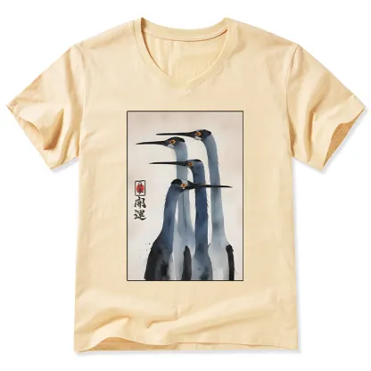 Tokyo-Tiger Retro Sandhill Crane V-Neck Classic T-Shirt