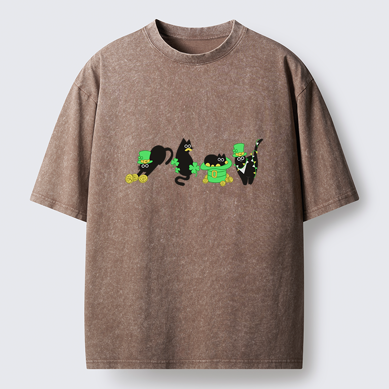 Tokyo-Tiger St Patrick's Day Black Naughty Cats Washed T-Shirt
