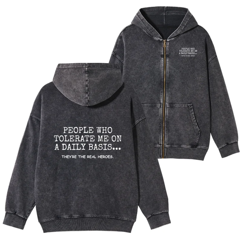 Tokyo-Tiger Anyone Who Puts Up With Me Is A Hero Washed Zip Hoodie