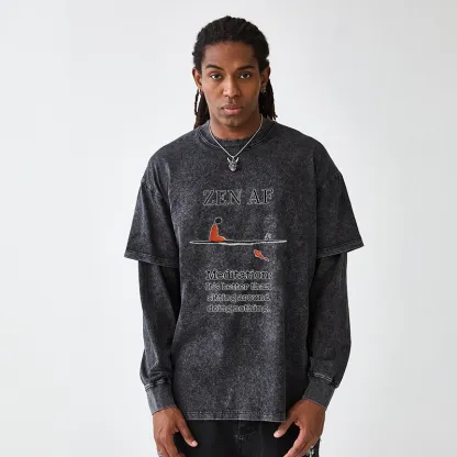 Tokyo-Tiger Zen Vibes Only: The Power of Meditation Washed Double Layer T-Shirt