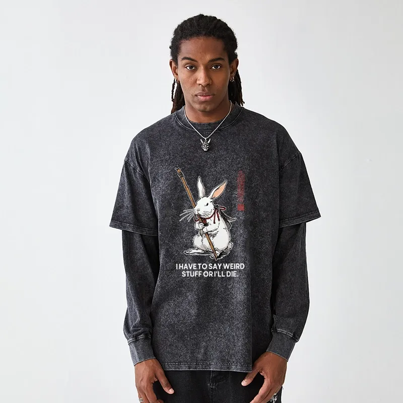 Tokyo-Tiger Rabbit Gotta Say Weird Stuff Or Die Washed Double Layer T-Shirt