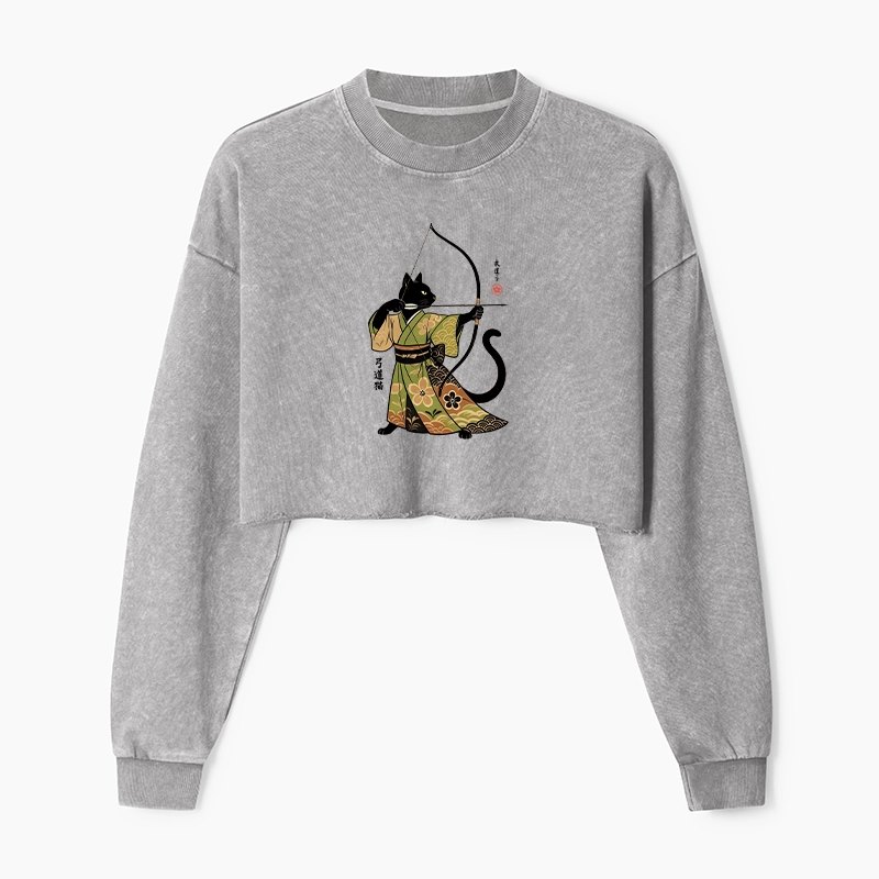 Tokyo-Tiger Japan Cat Archery Washed Crop Sweatshirt