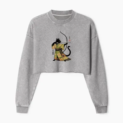 Tokyo-Tiger Japan Cat Archery Washed Crop Sweatshirt