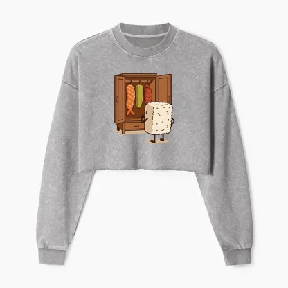 Tokyo-Tiger Sushi Pick Out Clothes Washed Crop Sweatshirt