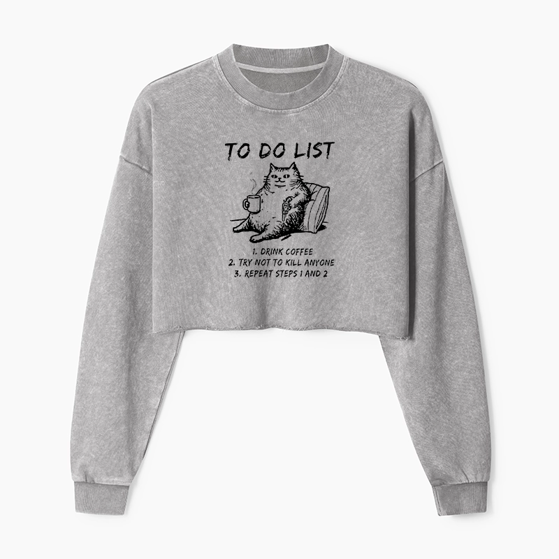 Tokyo-Tiger Cat's To-Do List Washed Crop Sweatshirt