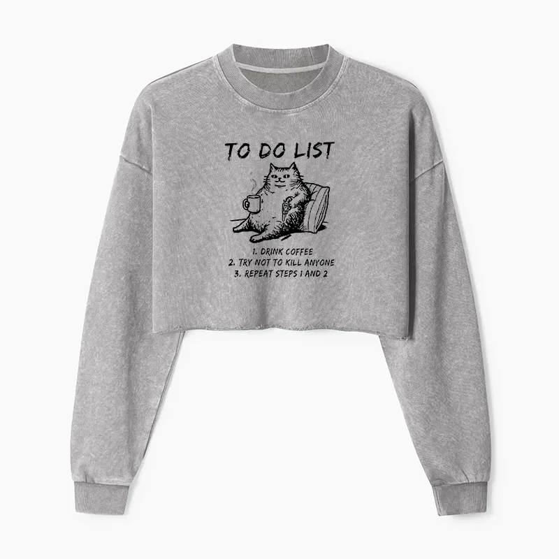 Tokyo-Tiger Cat's To-Do List Washed Crop Sweatshirt