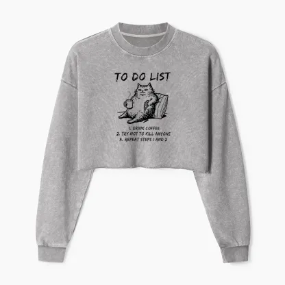 Tokyo-Tiger Cat's To-Do List Washed Crop Sweatshirt