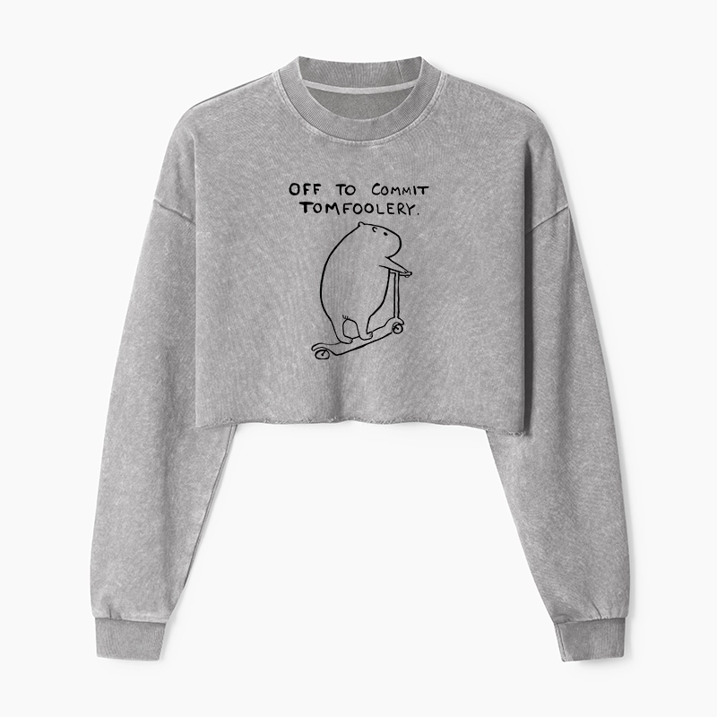 Tokyo-Tiger Capybara Is Ready To Do Something Bad Washed Crop Sweatshirt