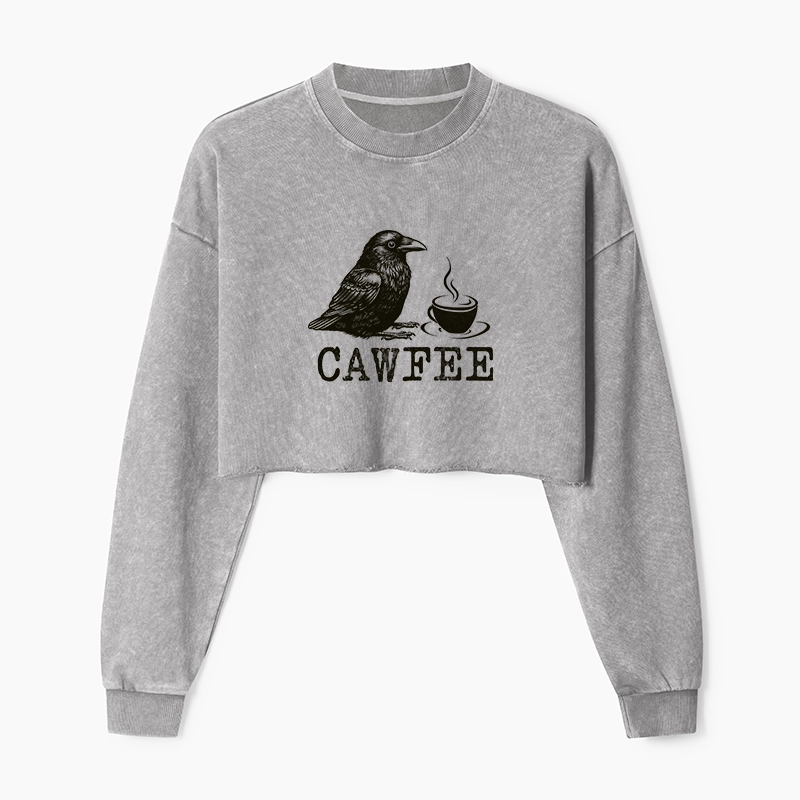 Tokyo-Tiger Cawfee Funny Japan Meme Washed Crop Sweatshirt