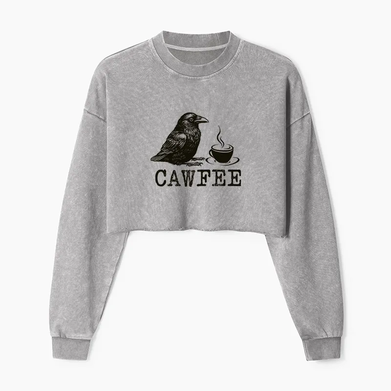 Tokyo-Tiger Cawfee Funny Japan Meme Washed Crop Sweatshirt