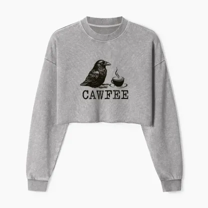 Tokyo-Tiger Cawfee Funny Japan Meme Washed Crop Sweatshirt
