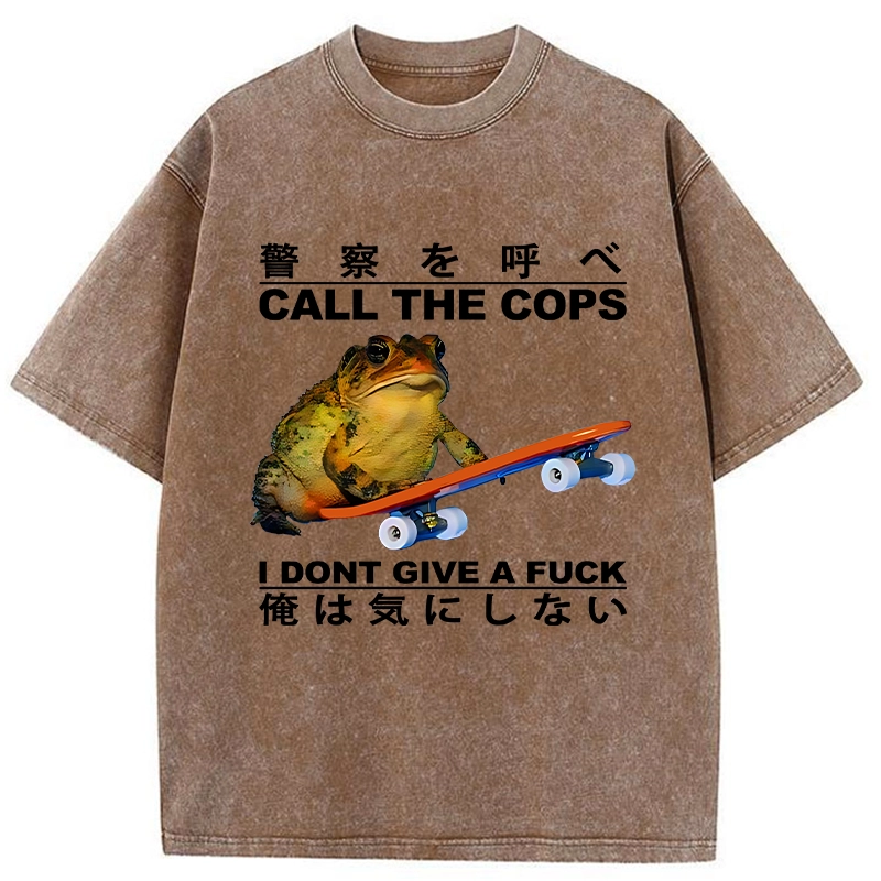 Tokyo-Tiger Funny Frog On Skateboard Washed T-Shirt