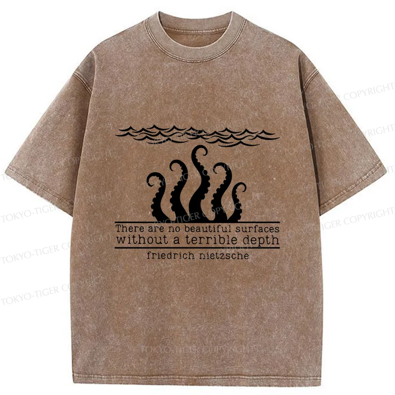 Tokyo-Tiger Mysterious Octopus Monster Washed T-Shirt