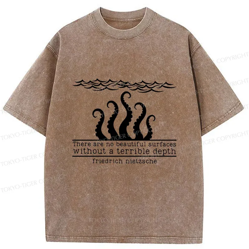 Tokyo-Tiger Mysterious Octopus Monster Washed T-Shirt