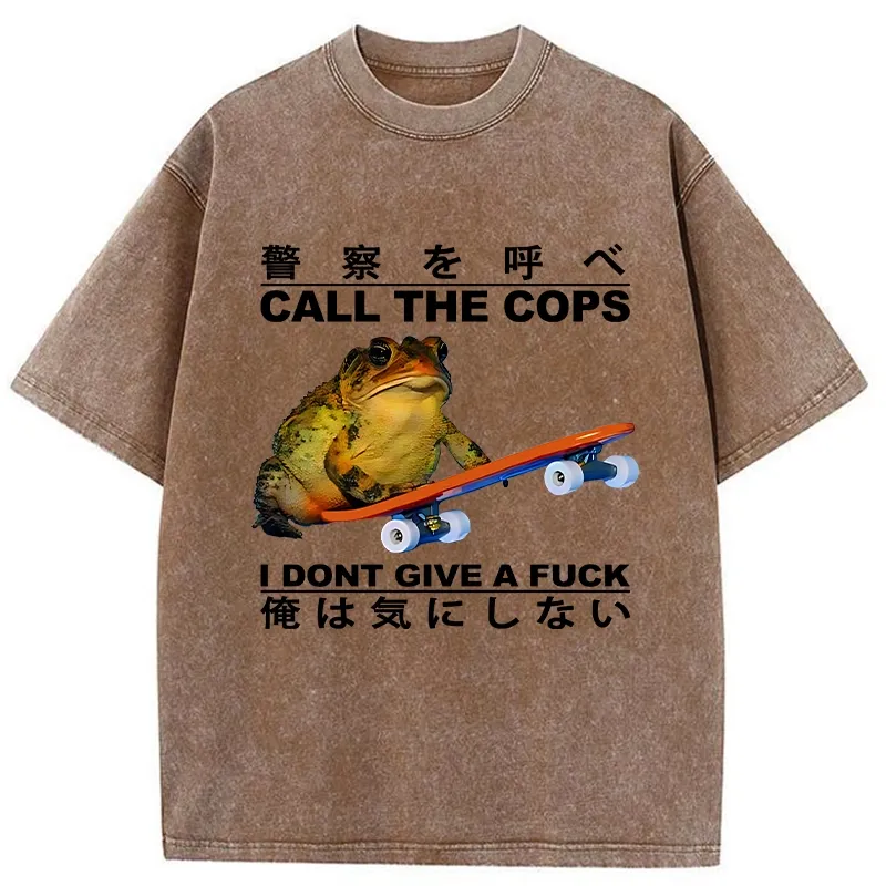 Tokyo-Tiger Funny Frog On Skateboard Washed T-Shirt