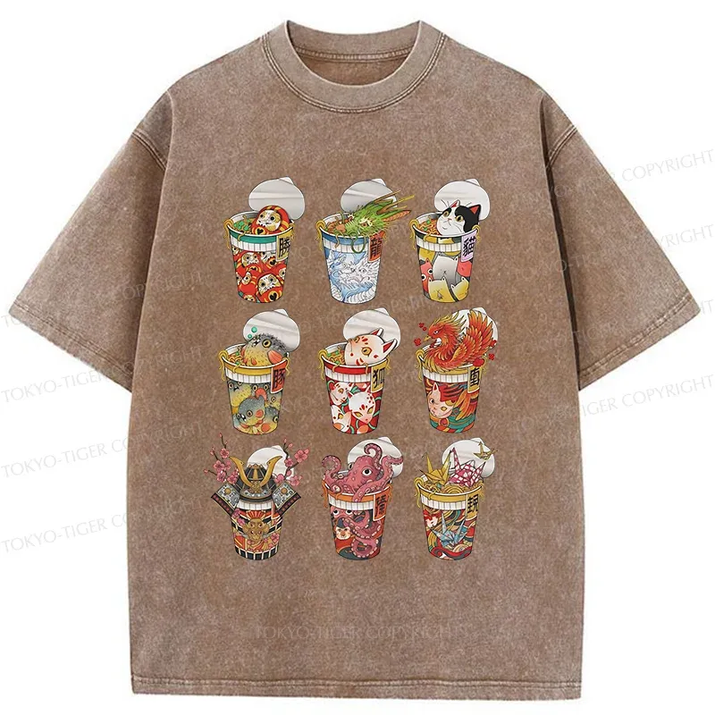 Tokyo-Tiger Various Types Of Ramen Washed T-Shirt