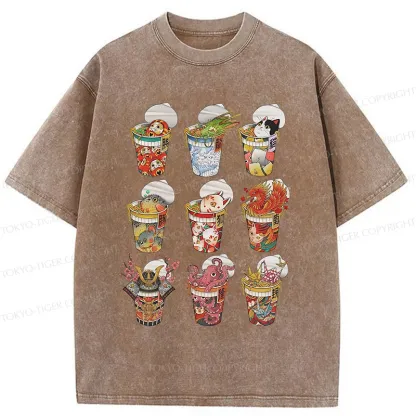 Tokyo-Tiger Various Types Of Ramen Washed T-Shirt