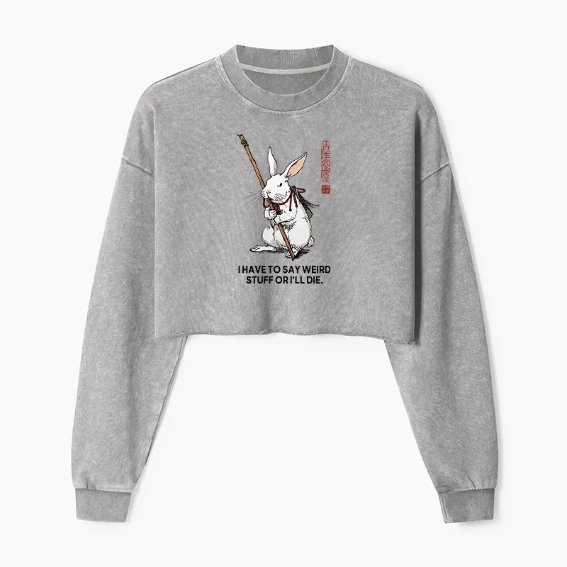 Tokyo-Tiger Rabbit Gotta Say Weird Stuff Or Die Washed Crop Sweatshirt