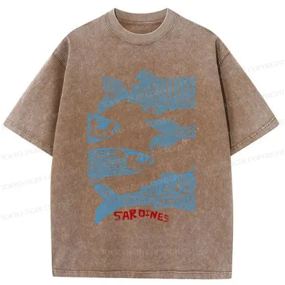 Tokyo-Tiger Sardine Woodcut Washed T-Shirt