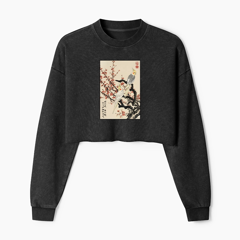 Tokyo-Tiger Whispers of Silent Blossoms Washed Crop Sweatshirt