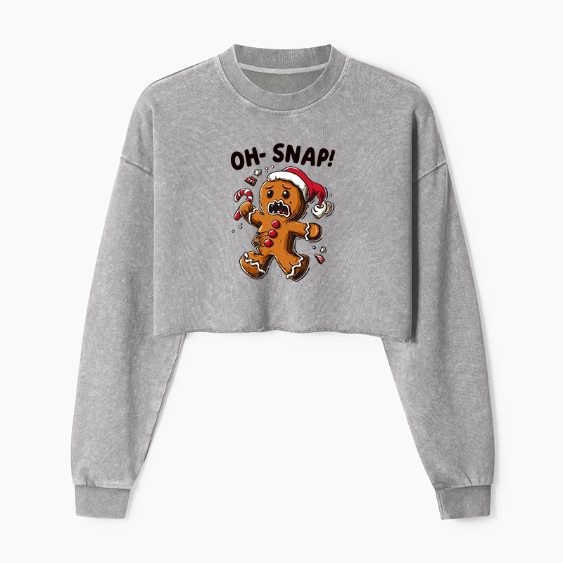 Tokyo-Tiger Oh Snap The Gingerbread Man's Christmas Washed Crop Sweatshirt