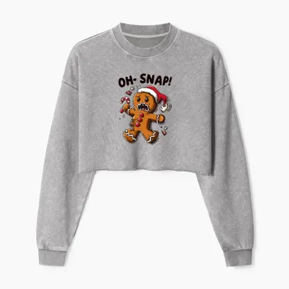 Tokyo-Tiger Oh Snap The Gingerbread Man's Christmas Washed Crop Sweatshirt