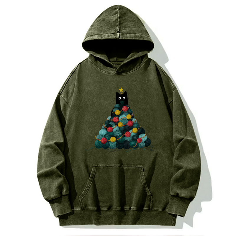 Tokyo-Tiger Yarn Christmas Tree Cat Washed Hoodie