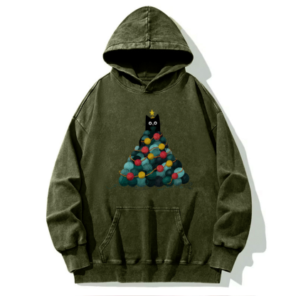 Tokyo-Tiger Yarn Christmas Tree Cat Washed Hoodie
