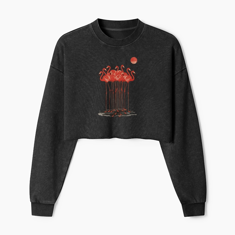 Tokyo-Tiger Flamingos at Dusk Washed Crop Sweatshirt