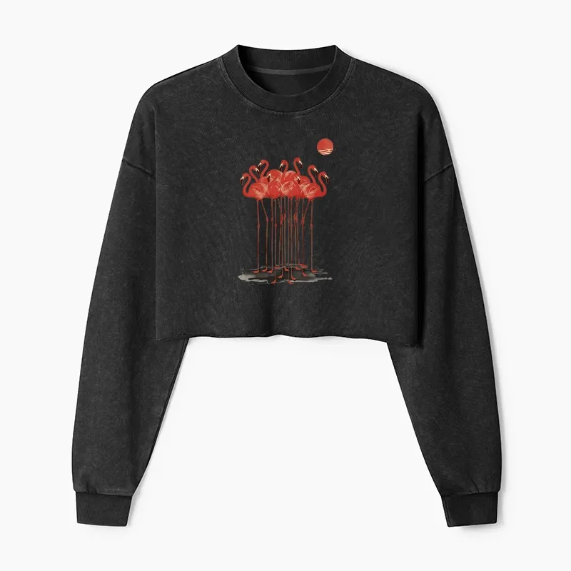 Tokyo-Tiger Flamingos at Dusk Washed Crop Sweatshirt