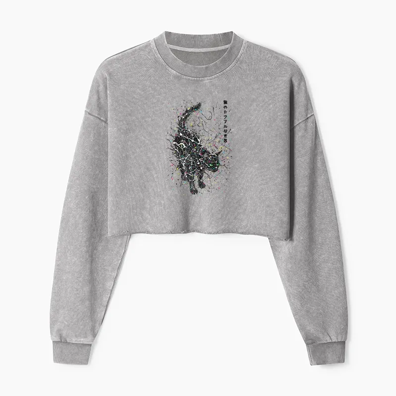 Tokyo-Tiger In The Spectrum Of Cats Washed Crop Sweatshirt