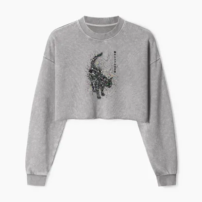 Tokyo-Tiger In The Spectrum Of Cats Washed Crop Sweatshirt