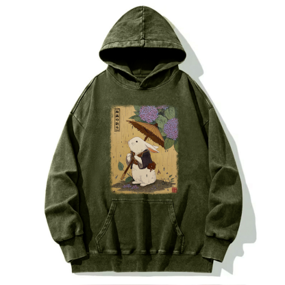 Tokyo-Tiger Ukiyoe Rainy Stroll Bunny Washed Hoodie