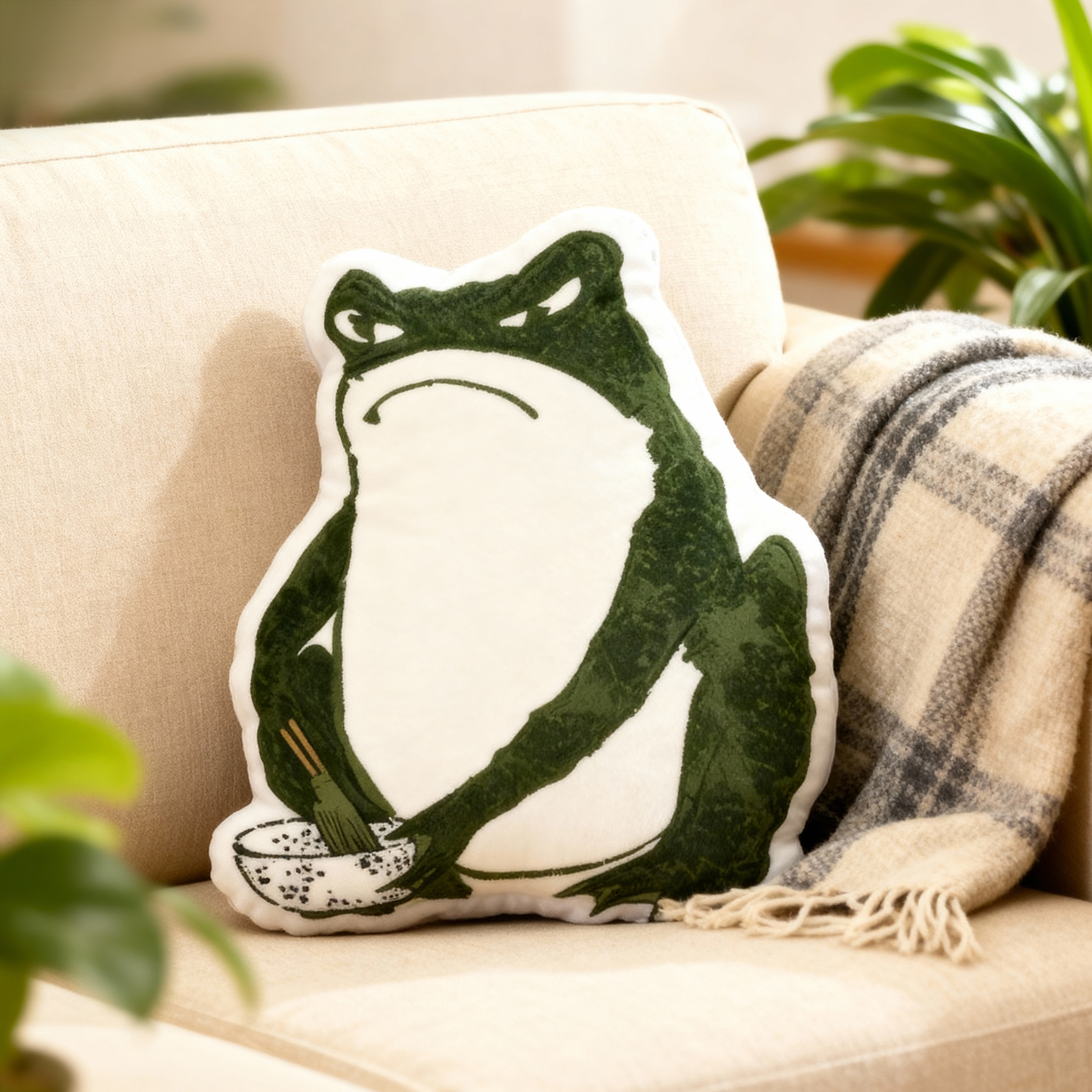 Tokyo-Tiger Woodblock Print Frog Shaped Throw Pillow