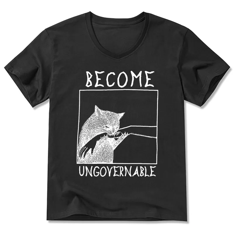 Tokyo-Tiger Cat Biting Arm V-Neck Classic T-Shirt