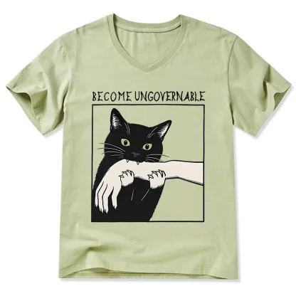 Tokyo-Tiger Black Cat Biting V-Neck Classic T-Shirt