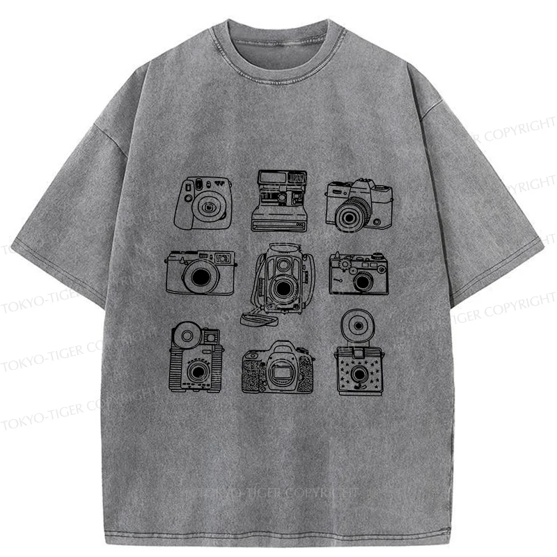 Tokyo-Tiger Various Cameras Washed T-Shirt