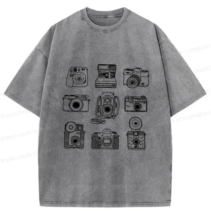 Tokyo-Tiger Various Cameras Washed T-Shirt