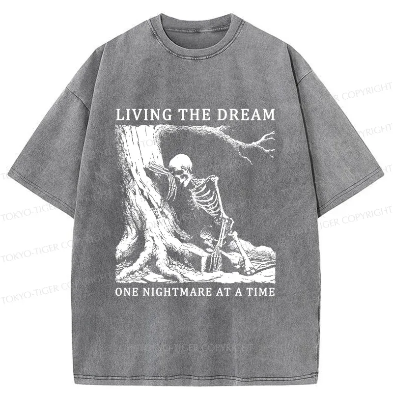 Tokyo-Tiger Skeleton Encountering Difficulties Washed T-Shirt