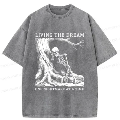 Tokyo-Tiger Skeleton Encountering Difficulties Washed T-Shirt